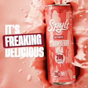 Spylt High Protein Strawberry Milk with 60mg Caffeine & 20g Protein - 90 Calories, Ready to Drink, Sugar Free, Lactose Free Milk, Perfect for Workout