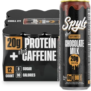 Spylt High Protein Max Chocolate Milk with 140mg Caffeine & 20g Protein - 90 Calories, Ready to Drink, Sugar Free, Lactose Free Milk, Perfect for Wor