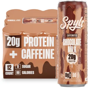 Spylt High Protein Chocolate Milk with 60mg Caffeine & 20g Protein - 90 Calories, Ready to Drink, Sugar Free, Lactose Free Milk, Perfect for Workout