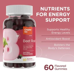 Zahler Chapter Six Beet Root Gummy, 500 mg of Beet Root with Cherry Fruit Extract, 60 Dark Cherry Flavored Gummies.