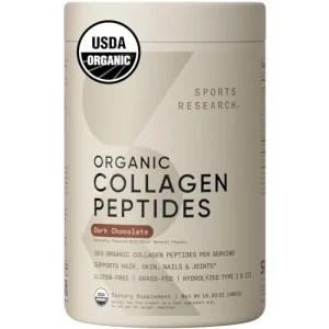 Sports Research Organic Collagen Powder - Hydrolyzed Type I & III Collagen Protein - USDA Organic, Gluten Free, Sustainably Sourced - Dark Chocolate
