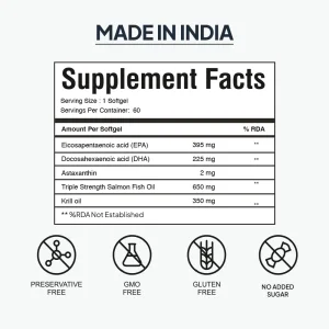 Miduty Krill Oil - Wild Salmon - Omega 3 Krill Oil - Astaxanthin - EPA & DHA - 60 Softgels
