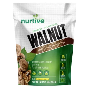 NURTIVE Walnut Protein Powder - Rich in Omega-3 & Plant-Based Protein - Antioxidant Boost - Ideal for Smoothies & Baking - Gluten Free, Vegan, Non GM