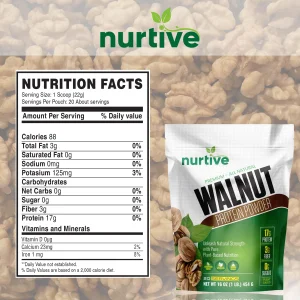 NURTIVE Walnut Protein Powder - Rich in Omega-3 & Plant-Based Protein - Antioxidant Boost - Ideal for Smoothies & Baking - Gluten Free, Vegan, Non GM