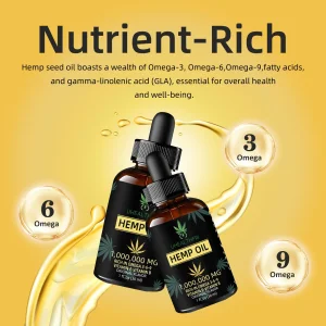 Uhealthfri Hemp Oil, Pure Organic Hemp Seed Oil Drops, Non-GMO, Vegan Hemp Extract Oil Tincture with Omega 3, 6, 9 of 4 Pack