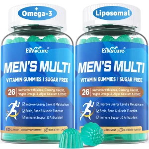 Methylated Multivitamin for Men Gummies, Vegan Omega 3, CoQ10, Zinc, Vitamin A C D3 K2 E B Complex, Calcium, Magnesium, Lycopene - Liposomal Vitamins