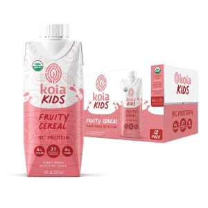 Koia Kids Plant Based Protein Shake, Fruity Cereal, Ready to Drink, 9g Protein, 4g Low Sugar, 4g Fiber, 21 Vitamins & Minerals, Dairy-Free, Allergen-