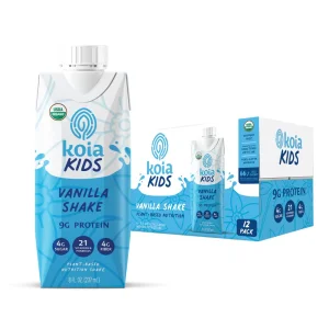 Koia Kids Plant Based Protein Shake, Vanilla, Ready to Drink, 9g Protein, 4g Low Sugar, 4g Fiber, 21 Vitamins & Minerals, Dairy-Free, Allergen-Free,