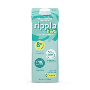 Ripple 32 oz Plant Based Milk 8g of Quality Sourced Pea Protein, Calcium Rich | Shelf Stable | Vegan & Non GMO Certified | Dairy, Soy, Nut, Gluten, &