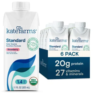 KATE FARMS Organic 1.4 High Calorie Nutrition Shake, Strawberry, 20g Protein, 27 Vitamins and Minerals, Meal Replacement, 11 oz (6 Pack)