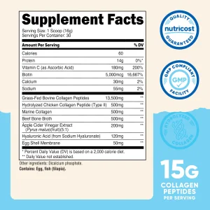 Nutricost Multi Collagen Protein Complex (Unflavored, 30 Servings) - Supplement with Biotin, Hyaluronic Acid, and Collagen Peptides
