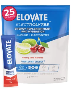 ELOVATE Hydration Powder Electrolytes with 10g Glucose Packets - Fast-Dissolving, Energy Replenishment & Hydration Drink Mix - Cherry Lime, 15g x 25