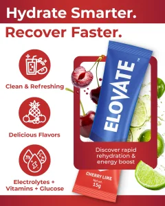 ELOVATE Hydration Powder Electrolytes with 10g Glucose Packets - Fast-Dissolving, Energy Replenishment & Hydration Drink Mix - Cherry Lime, 15g x 25