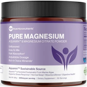 Pure Magnesium Citrate Powder to Support Sleep, Muscle & Bone Health, Energy, Heart & Digestion. Unflavored Magnesium Powder Drink Mix, Vegan, 60 Ser