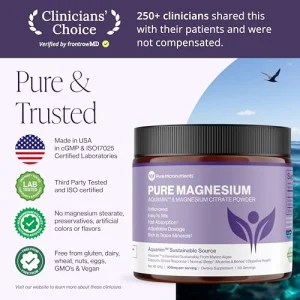 Pure Magnesium Citrate Powder to Support Sleep, Muscle & Bone Health, Energy, Heart & Digestion. Unflavored Magnesium Powder Drink Mix, Vegan, 60 Ser