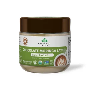 Organic India Chocolate Moringa Latte Powder - Superfood Mix, Moringa Leaf Tea, With Ashwagandha and Turmeric, Dietary Supplement, Stress Support, Ri