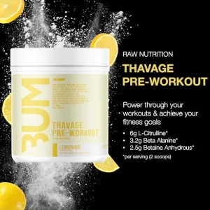 RAW Pre Workout Powder, Thavage (Lemonade) - Chris Bumstead Sports Nutrition Supplement for Men & Women - Cbum Pre Workout for Working Out, Hydration