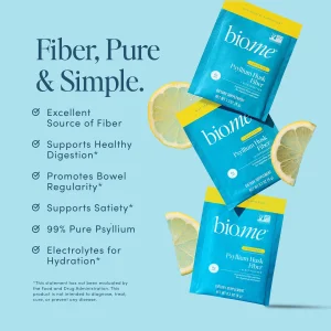Psyllium Husk Fiber Lemonade 20 Count Travel Packs (6g Per Packet) - Psyllium Husk Powder for Digestive Health & Bloating Relief, Gluten Free, Sugar