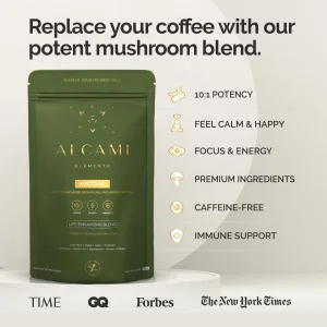 alcami elements Matcha Mushroom Coffee Superfood Blend, 10X Concentrated Extract, with Lion's Mane, Reishi & Cordyceps, Energy & Focus Support, 30 Se