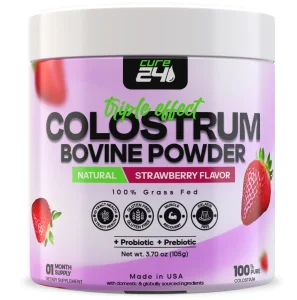 Cure24 Bovine Colostrum X3 Supplement Powder for Humans, 100% Pure Whole Natural Grass Fed Superfood, High IgG, Plus Probiotic & Prebiotic, Natural S