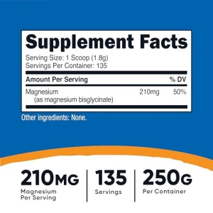 Nutricost Magnesium Bisglycinate Powder (Unflavored, 250 Grams) - Non-GMO, Vegan Supplement