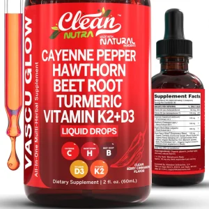 Clean Nutra Cayenne Pepper Drops Supplement Liquid + Hawthorn Berry, Vitamin D3 K2 Beet Root Powder, Ceylon Cinnamon, Turmeric Curcumin, Organic Pana