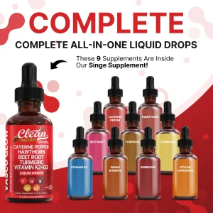 Clean Nutra Cayenne Pepper Drops Supplement Liquid + Hawthorn Berry, Vitamin D3 K2 Beet Root Powder, Ceylon Cinnamon, Turmeric Curcumin, Organic Pana
