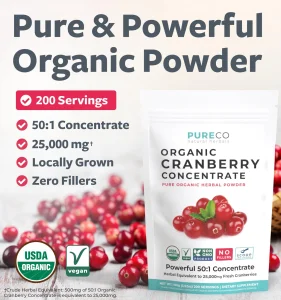 USDA Cranberry Powder Organic Certified - Organic Cranberry Juice Concentrate Support Urinary Tract Health for Women & Men - Pure Berry Concentrate V
