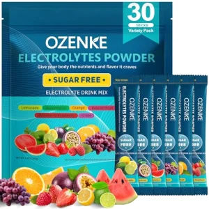 OZENKE Electrolytes Powder Packets, 30 Sticks Hydration Packets Sugar Free, Electrolyte Drink Mix Travel Electrolyte Packets for Rapid Hydration, 6 F