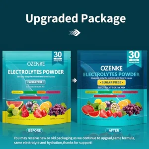 OZENKE Electrolytes Powder Packets, 30 Sticks Hydration Packets Sugar Free, Electrolyte Drink Mix Travel Electrolyte Packets for Rapid Hydration, 6 F