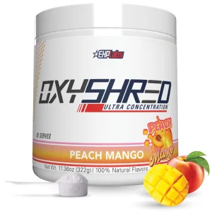 EHP Labs OxyShred Pre Workout Powder - Preworkout Powder with L Glutamine & Acetyl L Carnitine, Energy Boost Drink - Peach Mango, 60 Servings