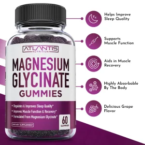 Atlantis Nutrition Magnesium Glycinate Gummies 700mg Vegan Magnesium Glycinate for Kids & Adults Muscle Support & Enhanced Sleep - Delicious Grap
