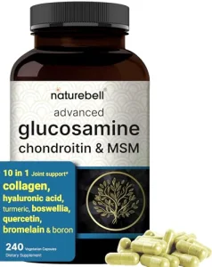 NatureBell Advanced Glucosamine Chondroitin MSM Supplement, 240 Capsules | 10-in-1 Joint Support Complex with Hyaluronic Acid, Collagen, Turmeric,