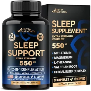 Sleeping Pills for Adults 550mg - Melatonin 3mg | Valerian Root for Sleep | L-Theanine | Magnesium - Natural Sleep Aid Supplement - Non-Habit Forming