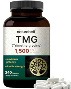 NatureBell TMG Supplements 1,500mg, 240 Capsules | Max Strength Betaine Anhydrous Trimethylglycine Supports Healthy Homocysteine Balance, Heart & L
