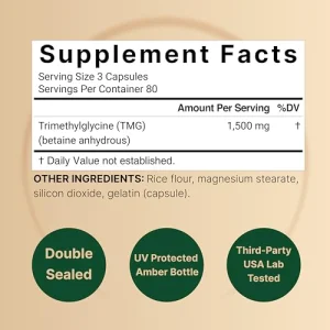 NatureBell TMG Supplements 1,500mg, 240 Capsules | Max Strength Betaine Anhydrous Trimethylglycine Supports Healthy Homocysteine Balance, Heart & L