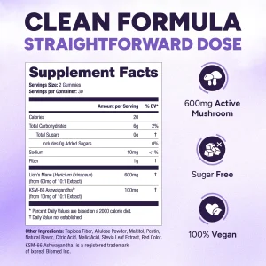 Sugar Free Lions Mane Supplement Gummies with KSM-66 Ashwagandha - Nootropic Supplement for Cognition, Brain Fog, Mental Clarity, Focus & Stress Supp