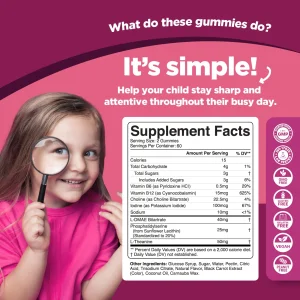 Phytoral Vegan Kids Focus Gummies - Potent Chewable Brain Support for Children - Enhances Concentration & Memory - Calming Supplements & Focus Gummie