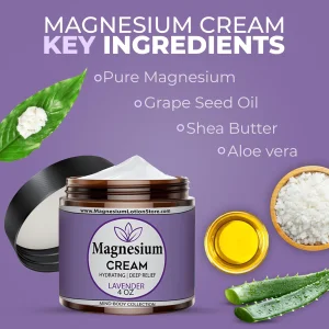 Magnesium Cream for Sleep, Kids, Muscle Soreness & Cramps Relief with Shea Butter, Coconut Oil, Aloe, Vitamin E - Topical Magnesium Cream for Calm &