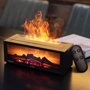 TMEHM Fireplace Flame Air Diffuser Humidifier,7 Colors Aromatherapy Essential Oil Diffuser,Ultrasonic Aroma Humidifier with Timer for Home,Bedroom,Of