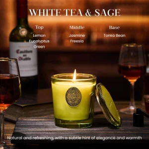 M&SENSE Natural Fresh Soy Candle | White Tea Sage & Matcha Green | 9.2 oz, 50H Burn Time | Luxury Scented Candle for Relaxation, Gifting, Home D
