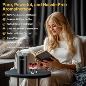 Waterless Essential Oil Diffuser Starter Kit - No Water Needed, Battery Operated Mini Scent Air Machine, Included 3x20ML Essential Oils, Portable Aro
