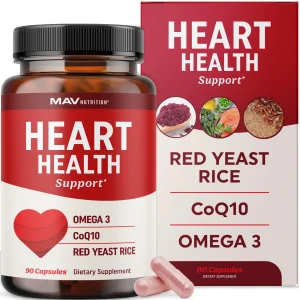 Red Yeast Rice with CoQ10 + Omega 3 for Healthy Cholesterol Support | 1200mg | Heart Health Support | Red Yeast Rice 1200 mg. Capsules | Non-GMO, Glu