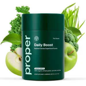 Proper, The Greens Daily Boost Organic Greens Powder. Whole Food, Apple Flavour Veggie Powder Superfood with Wheatgrass, Spirulina, Chlorella, Probio