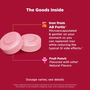 OLLY Delightful Iron Chewable Tablet, Iron Supplement from AB Fortis, Fruit Punch Flavored, 30 or 20 Day Supply - 60 Count