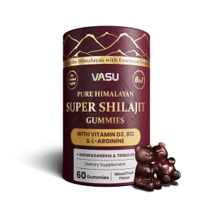 Vasu 6 in 1 Pure Himalayan Gold Shilajit Gummies for Men & Women with Vitamin D3 & B12, L-Arginine, Ashwagandha & Tribulus - Sugar Free Shilajit Resi