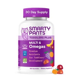 SmartyPants Toddler Multivitamin Gummies - Improved Formula: Omega 3 (DHA/EPA), Vitamins D3, C, Vitamin B12, B6, A, K & Zinc, Biotin, Gluten Free, Th