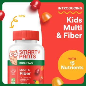 SmartyPants Kids Multivitamin & Fiber Gummies: Prebiotic Fiber to Support Kids Digestion with Vitamin D3, C, Vitamin B12, B6, A, Zinc, Biotin, Folate
