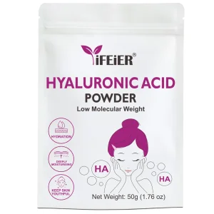 iFEiER Hyaluronic Acid Powder | Low Molecular Weight Hyaluronic Acid Powder | 50g(1.76oz) Cosmetics Grade | Sodium Hyaluronate HA | LMW HMW HA ingred