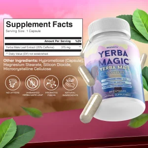 Yerba Magic 100% Yerba Mate Capsules - Clean Energy, Brain Fog Buster, and Gut Health | Natural Caffeine with 60 Servings